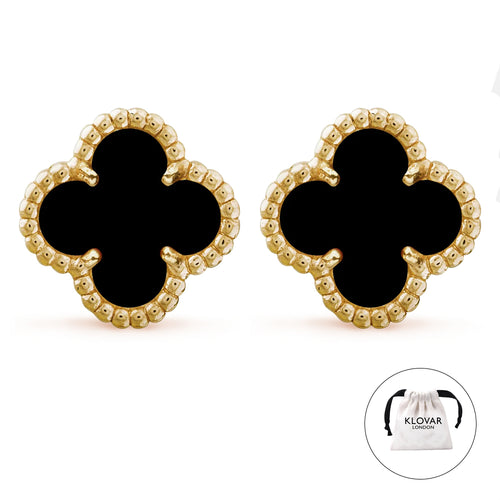 KLOVAR LONDON Black Van Cleef Clover Earrings 925 Silver 18k Gold Plated