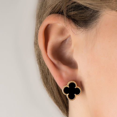 KLOVAR LONDON Black Van Cleef Clover Earrings 925 Silver 18k Gold Plated