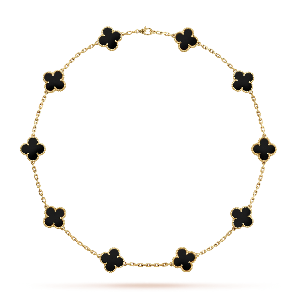 KLOVAR LONDON Van Cleef Black Clover 10 Motif Necklace 925 Silver 18k Gold Plated