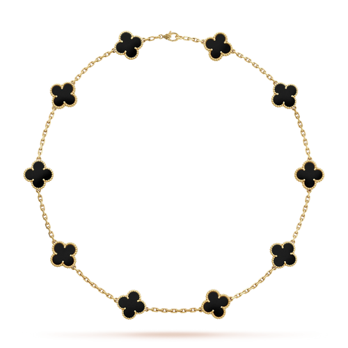 KLOVAR LONDON Van Cleef Black Clover 10 Motif Necklace 925 Silver 18k Gold Plated
