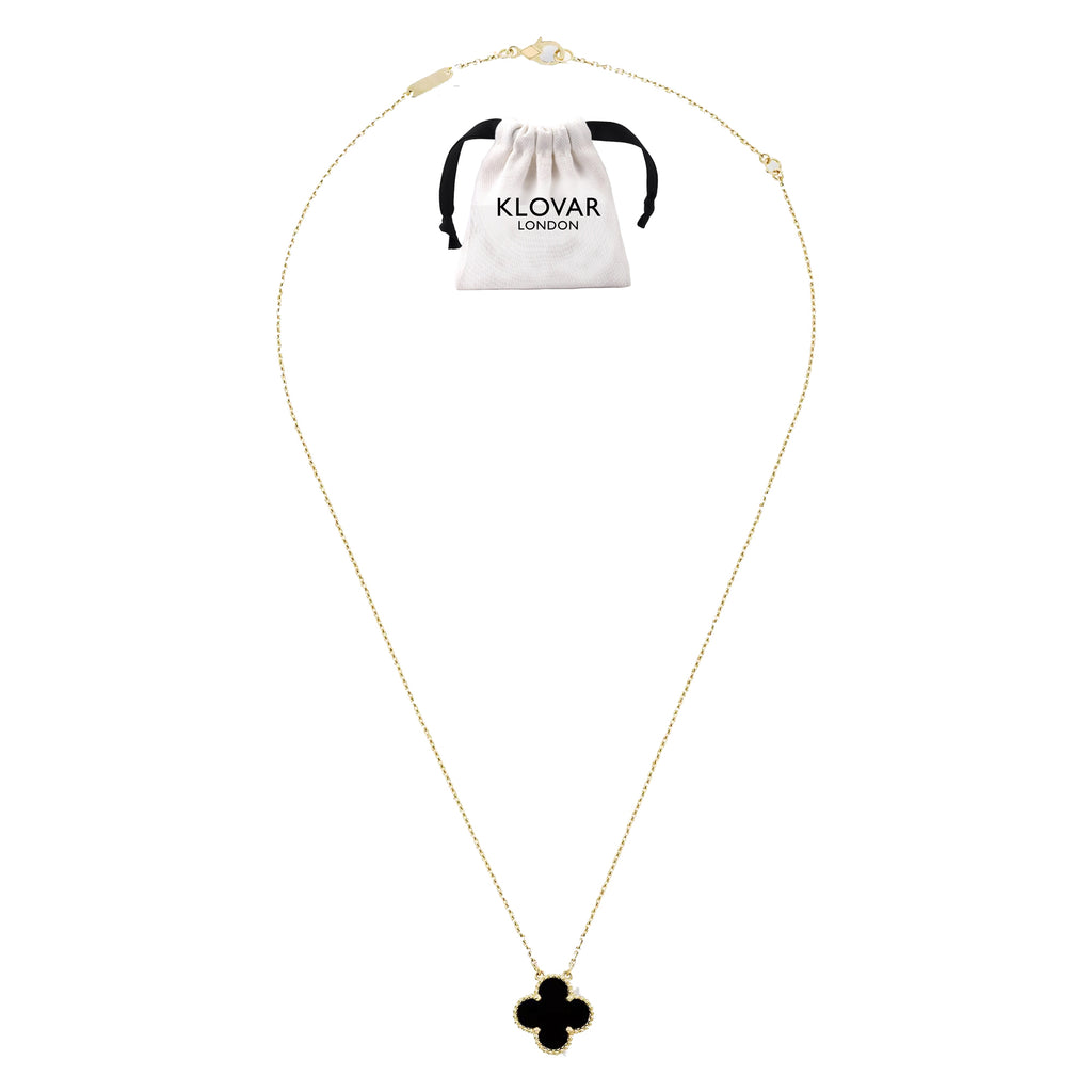 KLOVAR LONDON Van Cleef Black Clover Necklace 925 Silver 18k Gold Plated