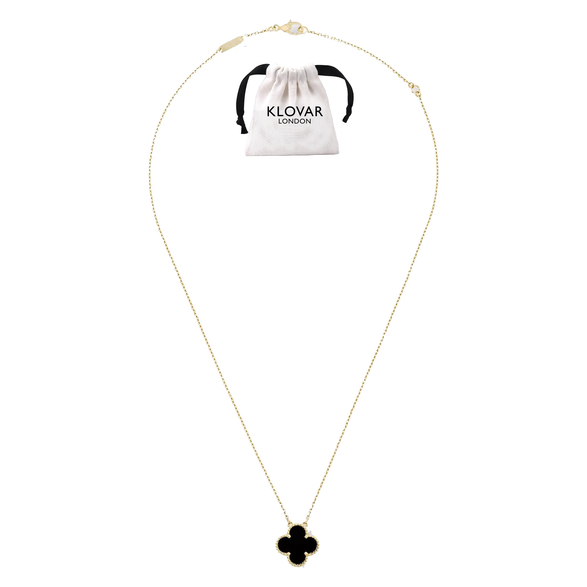 KLOVAR LONDON Van Cleef Black Clover Necklace 925 Silver 18k Gold Plated