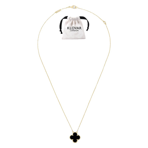 KLOVAR LONDON Van Cleef Black Clover Necklace 925 Silver 18k Gold Plated