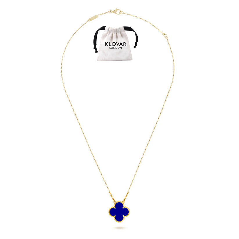 KLOVAR LONDON Van Cleef Blue Clover Necklace 925 Silver 18k Gold Plated