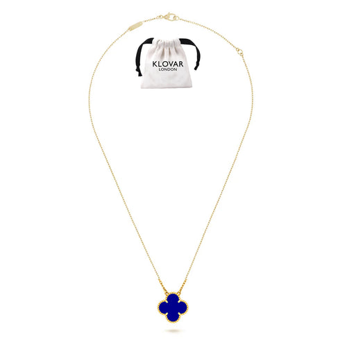 KLOVAR LONDON Van Cleef Blue Clover Necklace 925 Silver 18k Gold Plated
