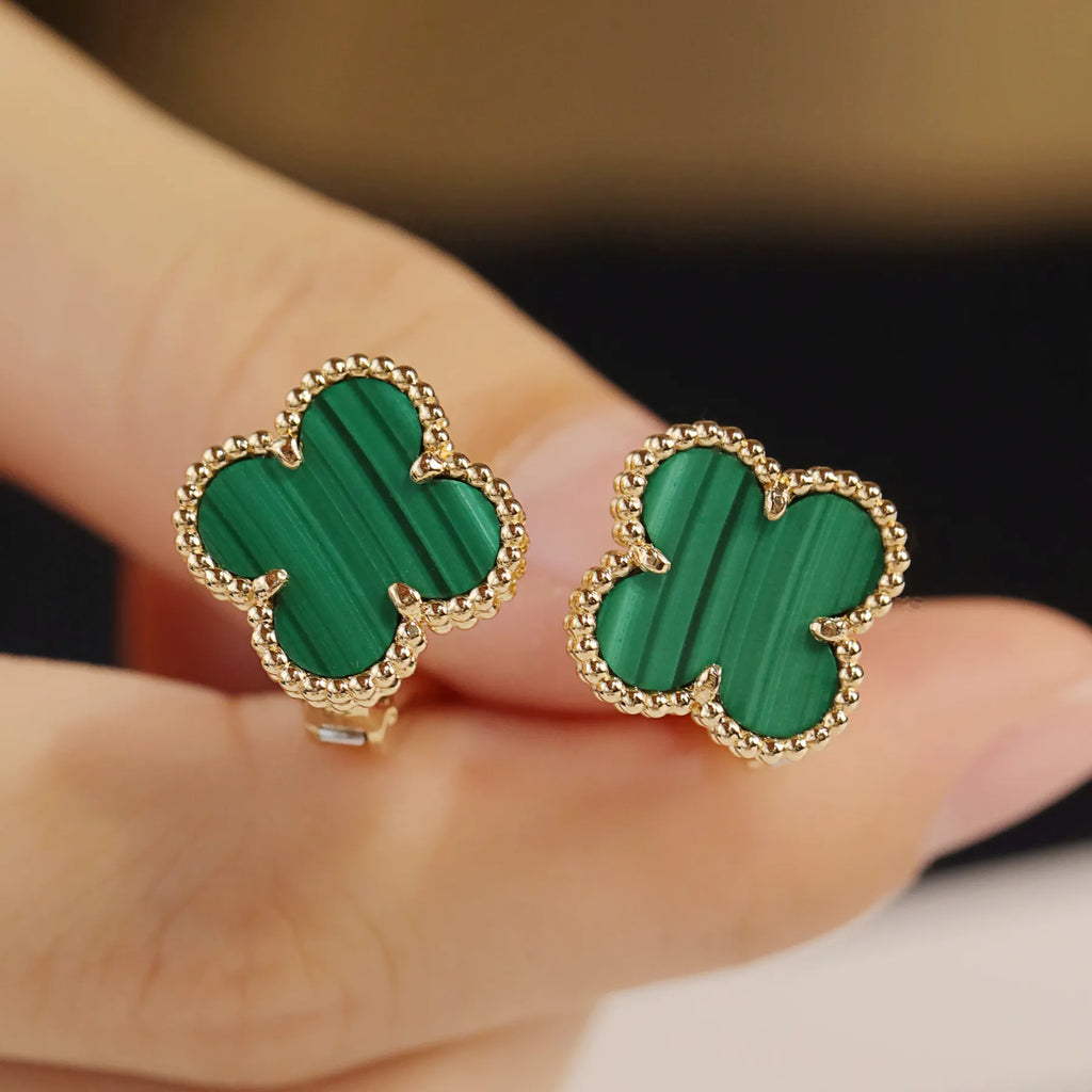 KLOVAR LONDON Van Cleef Green Clover Earrings 925 Silver 18k Gold Plated