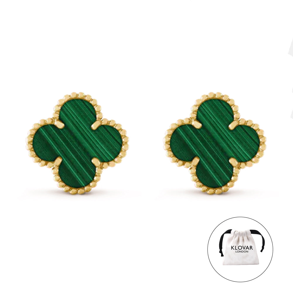 KLOVAR LONDON Van Cleef Green Clover Earrings 925 Silver 18k Gold Plated