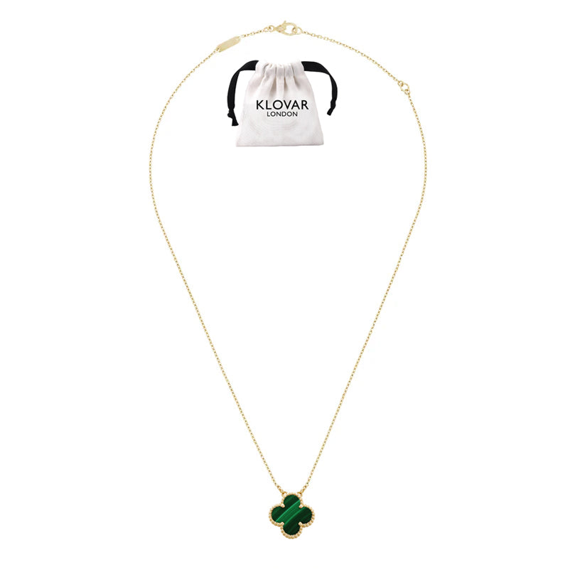 KLOVAR LONDON Van Cleef Green Clover Necklace 925 Silver 18k Gold Plated