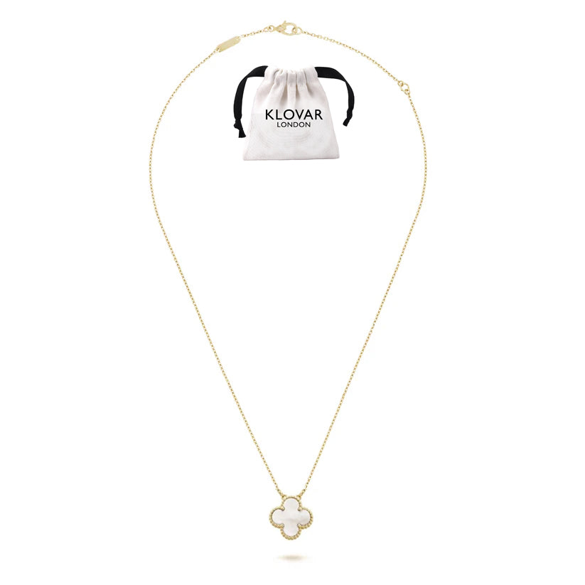 KLOVAR LONDON Van Cleef White Pearl Clover Necklace 925 Silver 18k Gold Plated