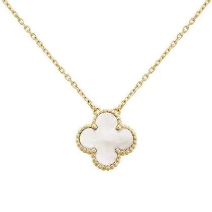 KLOVAR LONDON White Pearl Clover Necklace 925 Silver 18k Gold Plated
