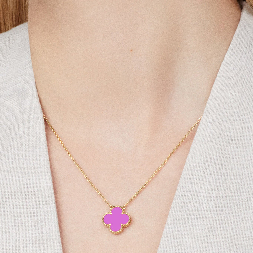 KLOVAR LONDON Purple Clover Necklace 925 Silver 18k Gold Plated