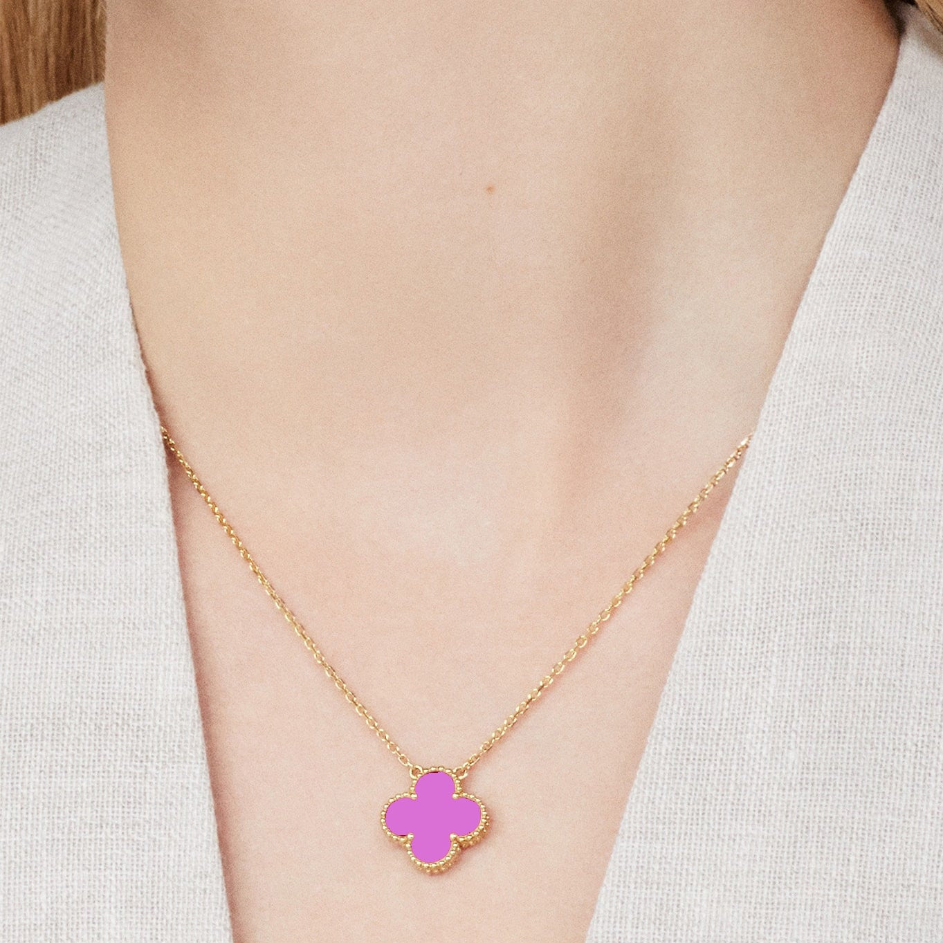 KLOVAR LONDON Purple Clover Necklace 925 Silver 18k Gold Plated