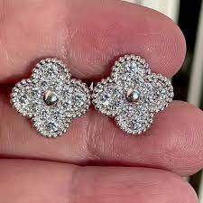KLOVAR LONDON Silver Diamond Clover Bracelet Earrings Set 925 Silver