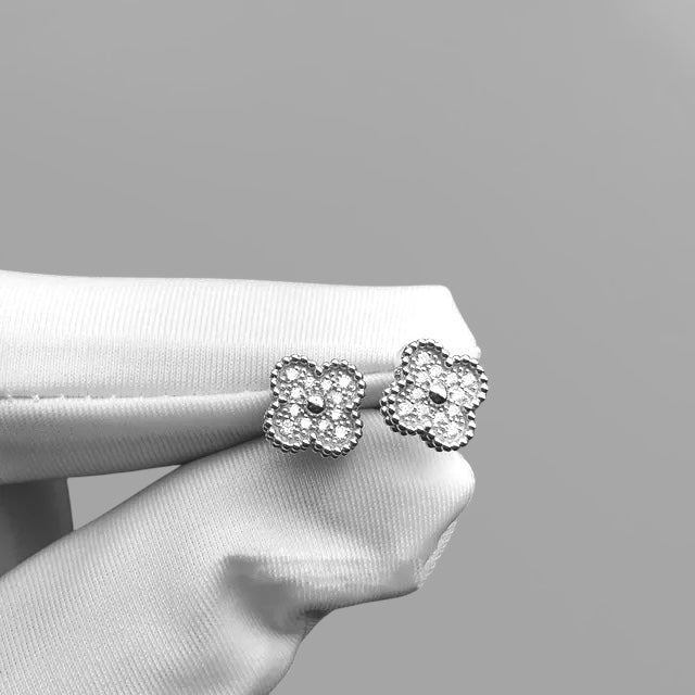 KLOVAR LONDON Silver Diamond Clover Bracelet Earrings Set 925 Silver