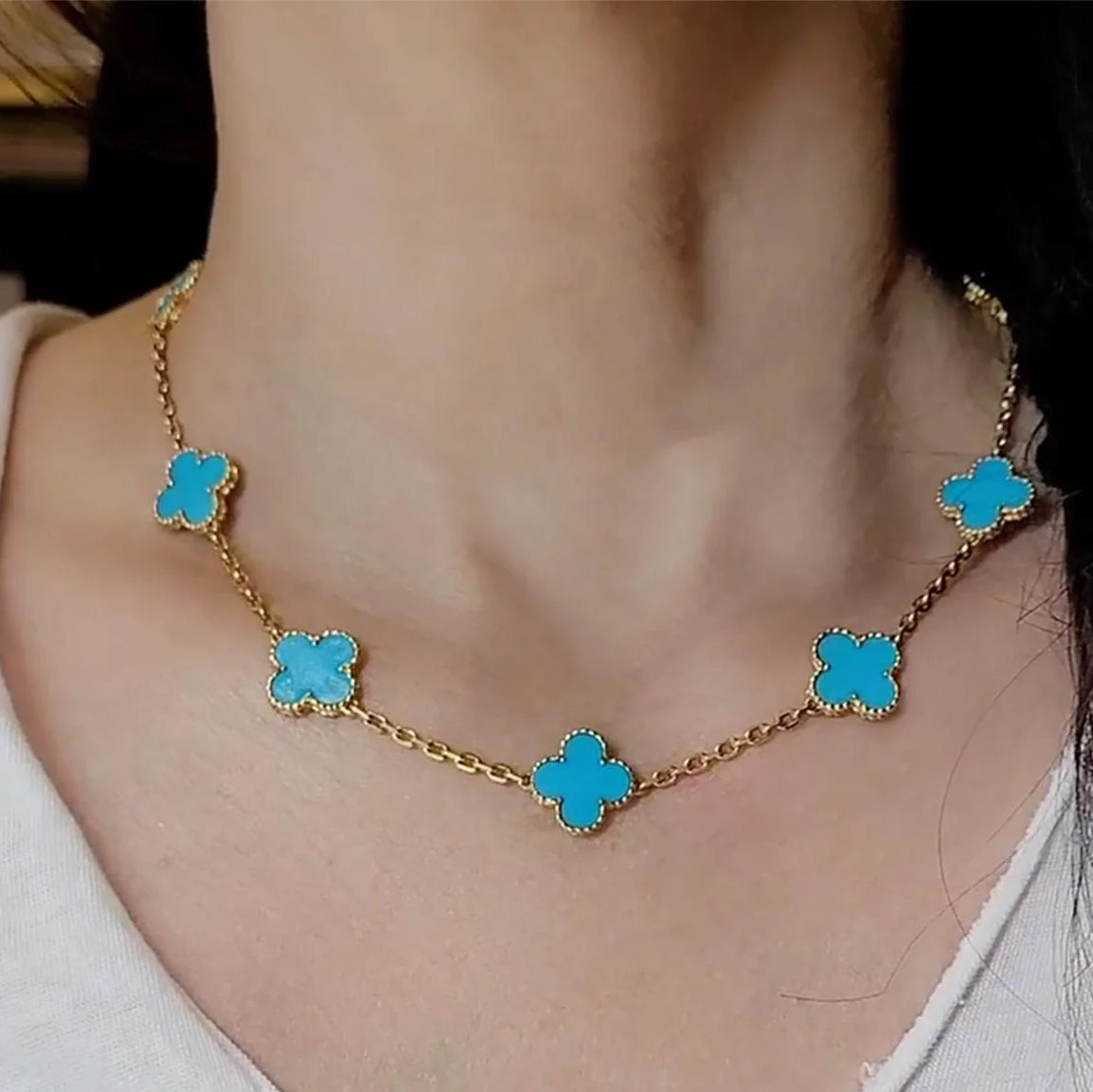 KLOVAR LONDON Turquoise Clover 10 Motif Necklace 925 Silver 18k Gold Plated