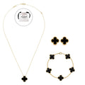 KLOVAR LONDON Black Clover Necklace Earrings Bracelets Set 925 Silver 18k Gold Plated