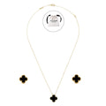KLOVAR LONDON Black Clover Necklace Earrings Set 925 Silver 18k Gold Plated
