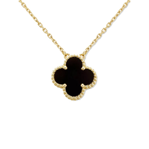 KLOVAR LONDON Black Clover Necklace Earrings Set 925 Silver 18k Gold Plated