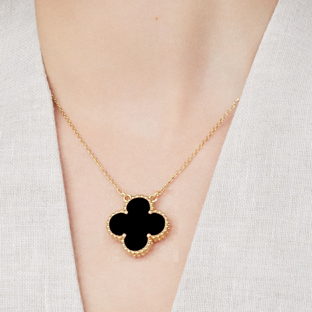 KLOVAR LONDON Black Clover Large 1 Motif Necklace 925 Silver 18k Gold Plated