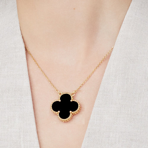 KLOVAR LONDON Black Clover Large 1 Motif Necklace 925 Silver 18k Gold Plated