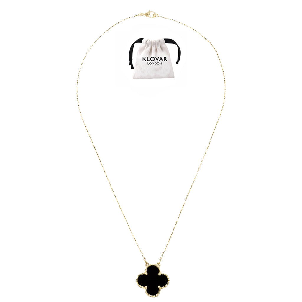 KLOVAR LONDON Black Clover Large 1 Motif Necklace 925 Silver 18k Gold Plated