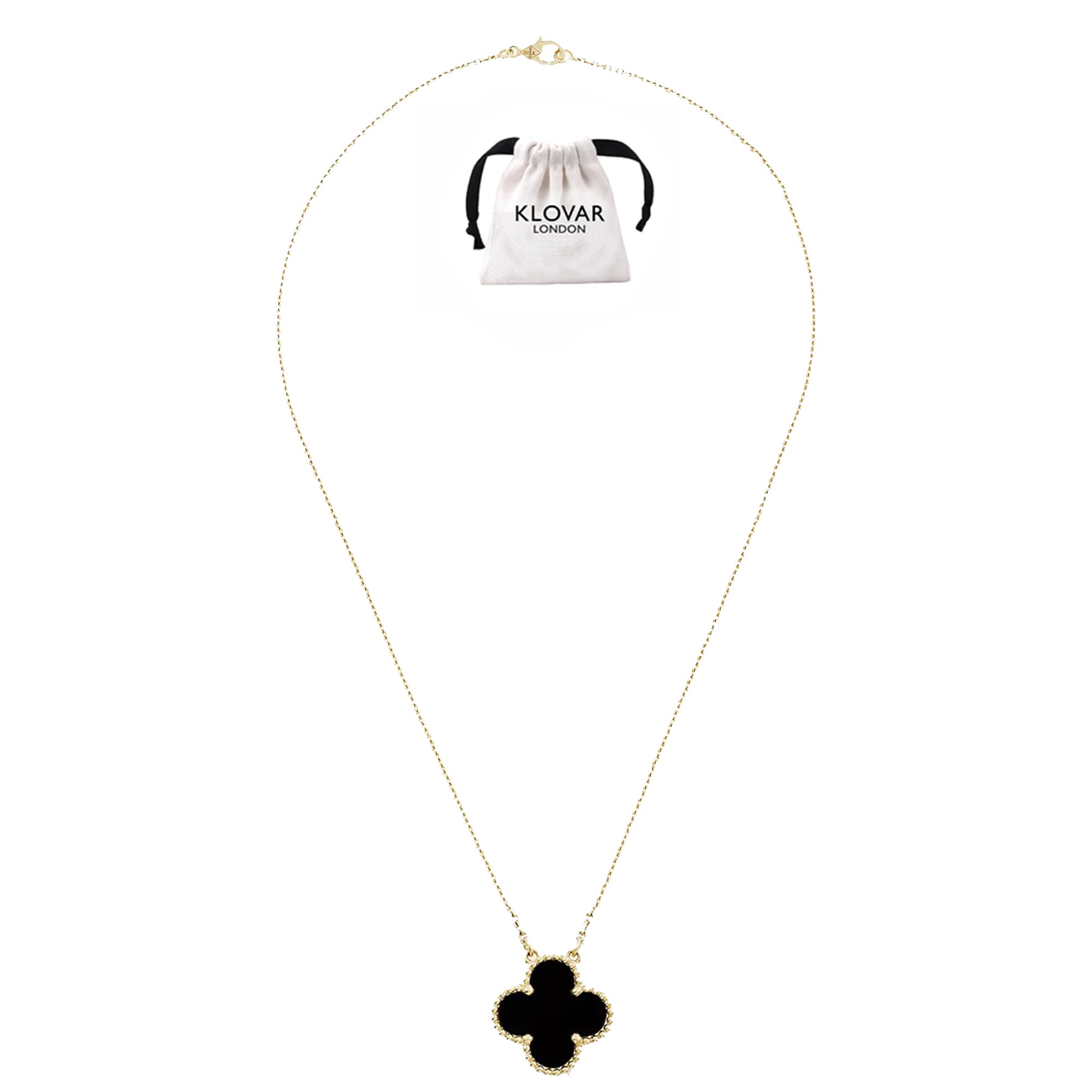 KLOVAR LONDON Black Clover Large 1 Motif Necklace 925 Silver 18k Gold Plated