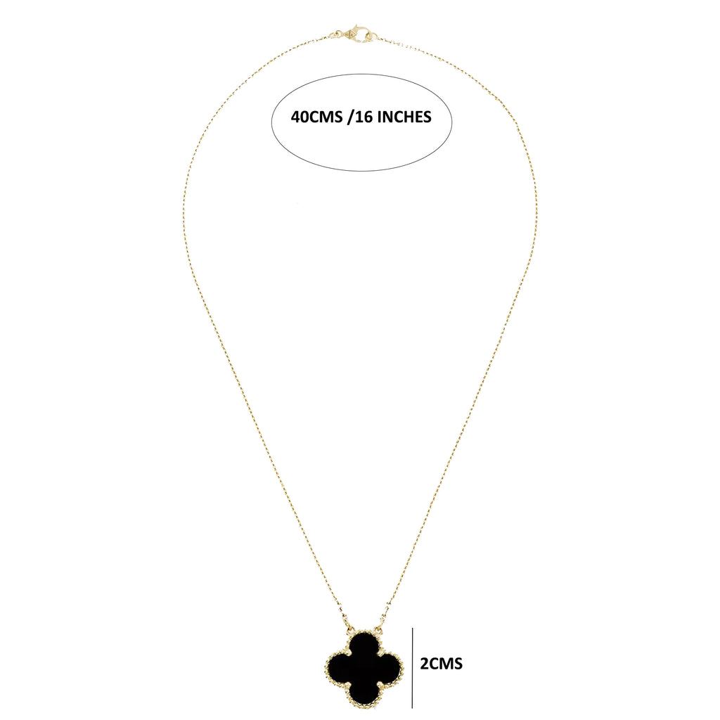 KLOVAR LONDON Black Clover Large 1 Motif Necklace 925 Silver 18k Gold Plated