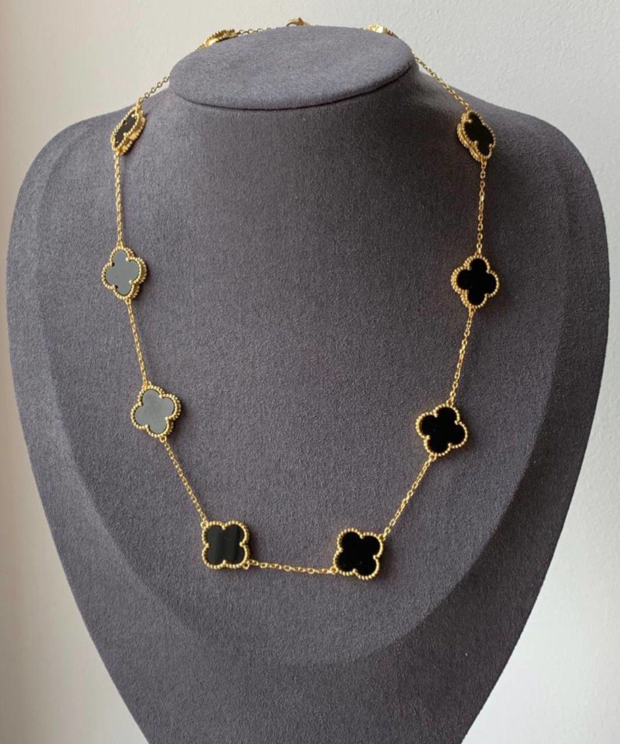 KLOVAR LONDON Black Clover 10 Motif Necklace 925 Silver 18k Gold Plated