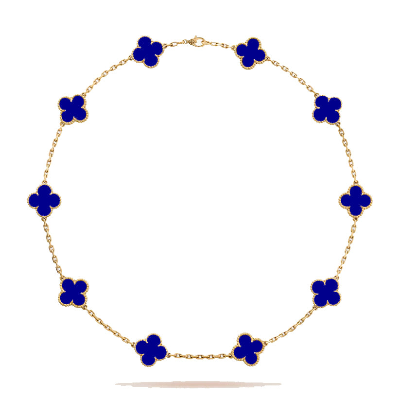 KLOVAR LONDON Blue Clover 10 Motif Necklace 925 Silver 18k Gold Plated