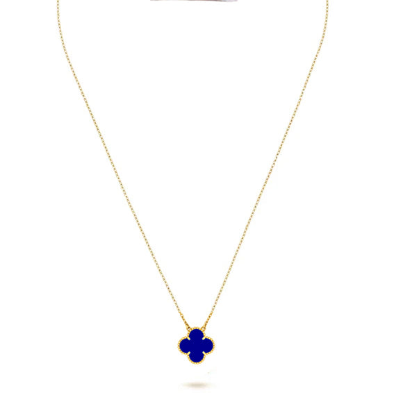 18K Blue Gold Clover Necklace Earrings Bracelet Set Four Leaf Single Clover - Blue
