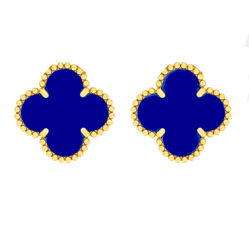 18K Blue Gold Clover Necklace Earrings Bracelet Set Four Leaf Single Clover - Blue
