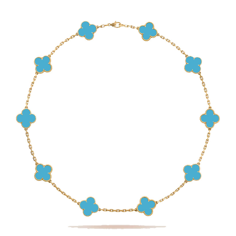 KLOVAR LONDON Turquoise Clover 10 Motif Necklace 925 Silver 18k Gold Plated