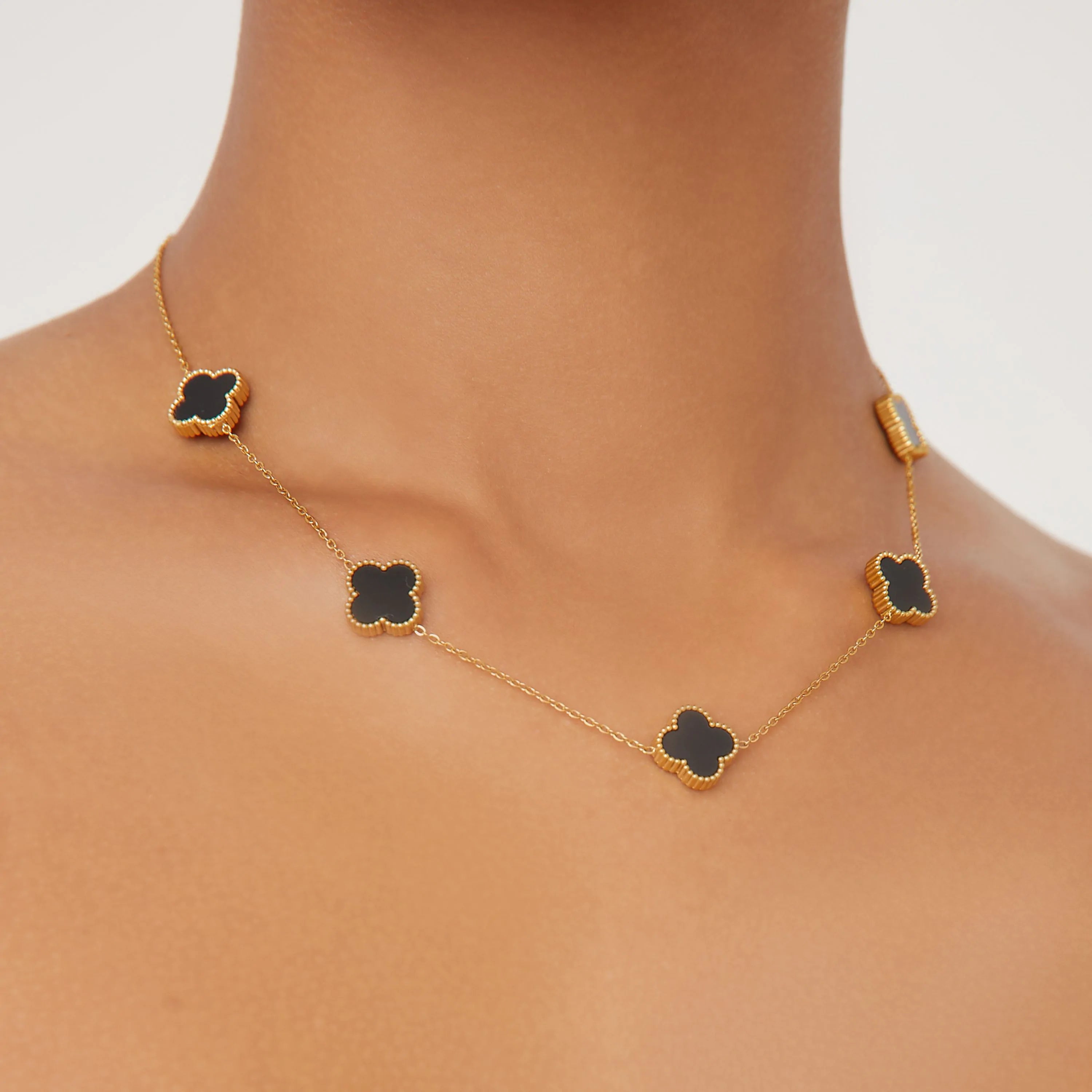 KLOVAR LONDON Black Clover 10 Motif Necklace 925 Silver 18k Gold Plated