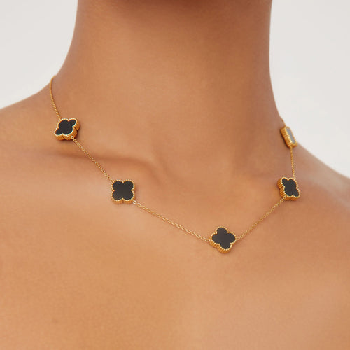 KLOVAR LONDON Black Clover 10 Motif Necklace 925 Silver 18k Gold Plated