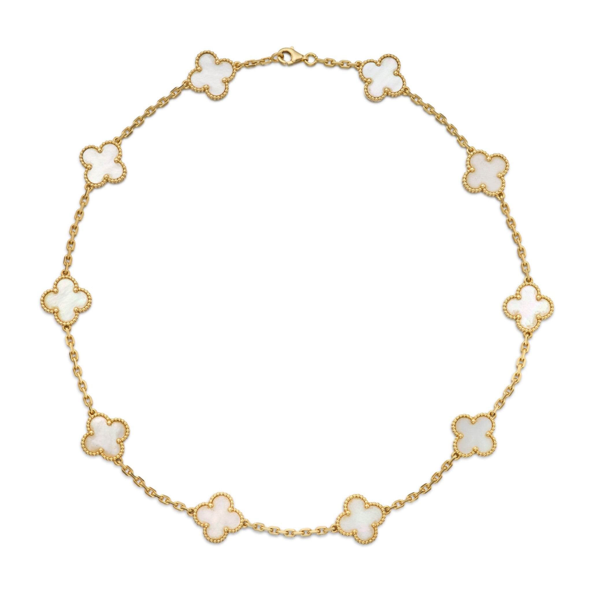 KLOVAR LONDON White Pearl Clover 10 Motif Necklace 925 Silver 18k Gold Plated