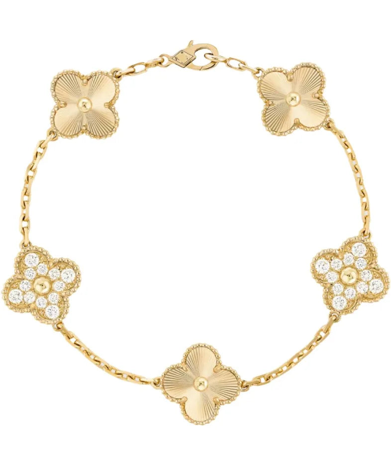 KLOVAR LONDON Gold Diamond Clover Bracelet Earrings Set 925 Silver 18k Gold Plated