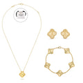 KLOVAR LONDON Gold Clover Necklace Earrings Bracelets Set 925 Silver 18k Gold Plated