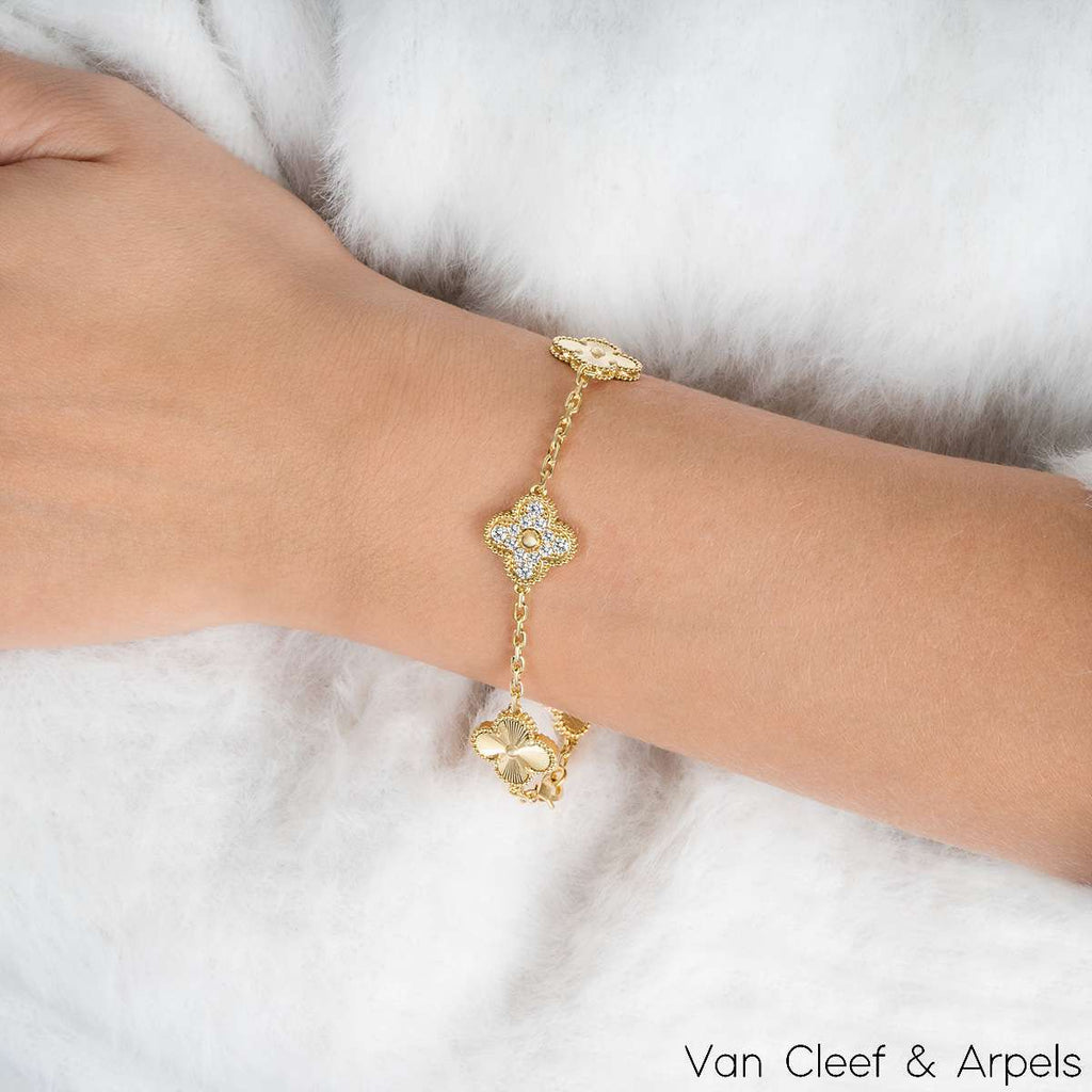 KLOVAR LONDON Gold Diamond Clover Bracelet 925 Silver 18k Gold Plated