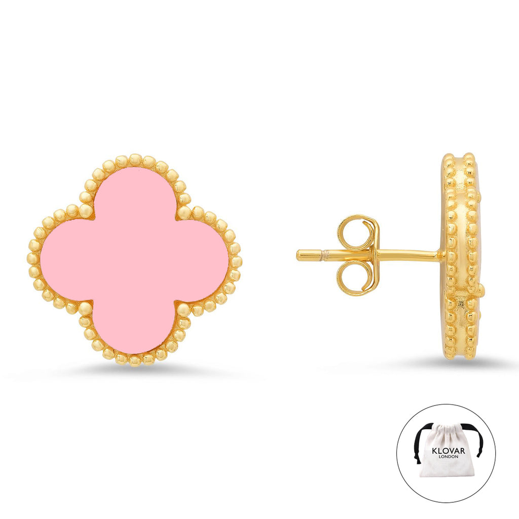 KLOVAR LONDON Pink Clover Earrings 925 Silver 18k Gold Plated