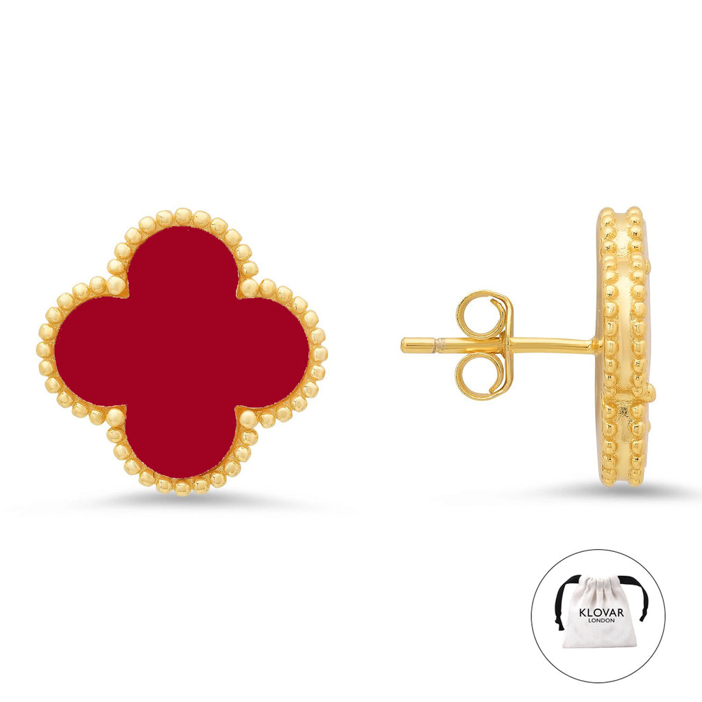 KLOVAR LONDON Red Clover Earrings 925 Silver 18k Gold Plated