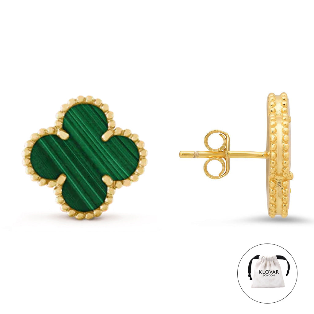 KLOVAR LONDON Green Clover Earrings 925 Silver 18k Gold Plated