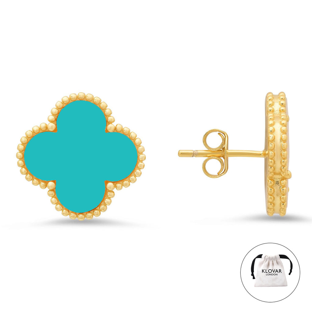 KLOVAR LONDON Turquoise Clover Earrings 925 Silver 18k Gold Plated