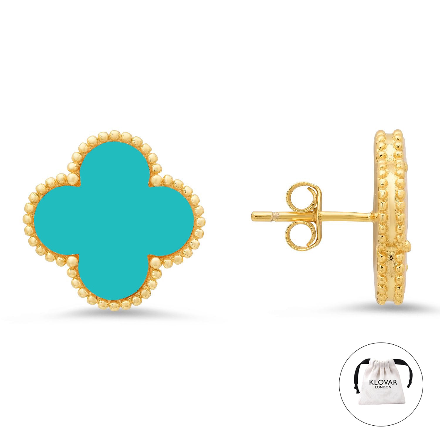 KLOVAR LONDON Turquoise Clover Earrings 925 Silver 18k Gold Plated