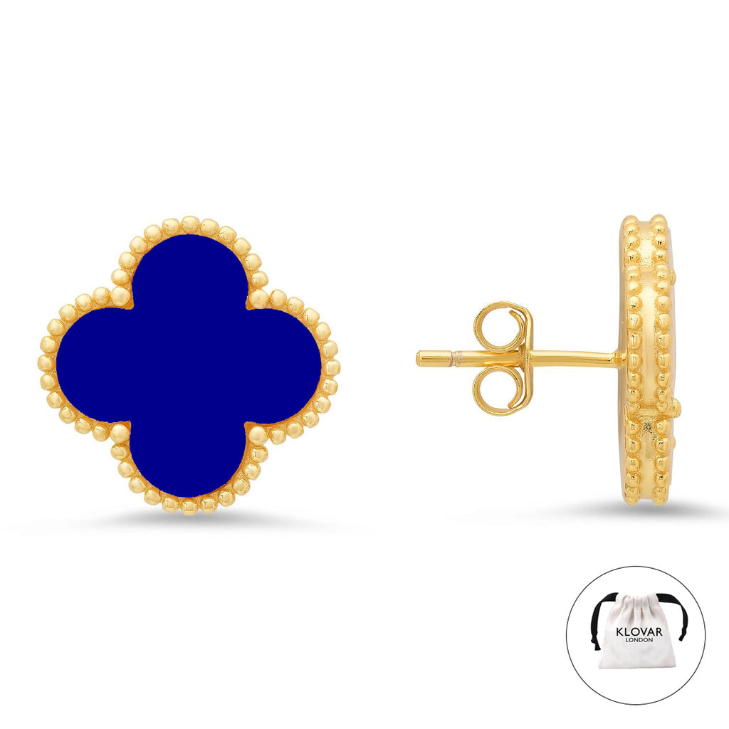 KLOVAR LONDON Blue Clover Earrings 925 Silver 18k Gold Plated