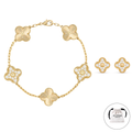 KLOVAR LONDON Gold Diamond Clover Bracelet Earrings Set 925 Silver 18k Gold Plated