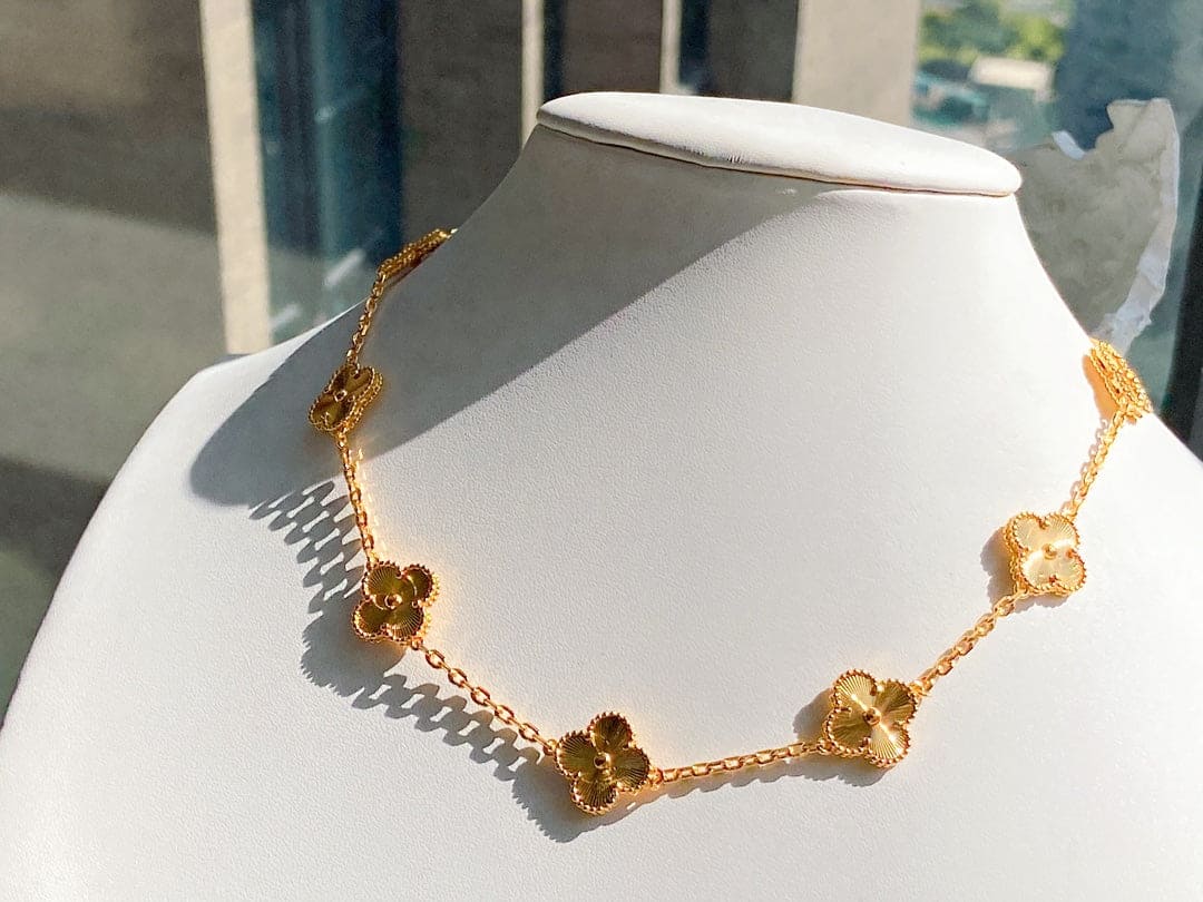 KLOVAR LONDON Gold Clover 10 Motif Necklace 925 Silver 18k Gold Plated