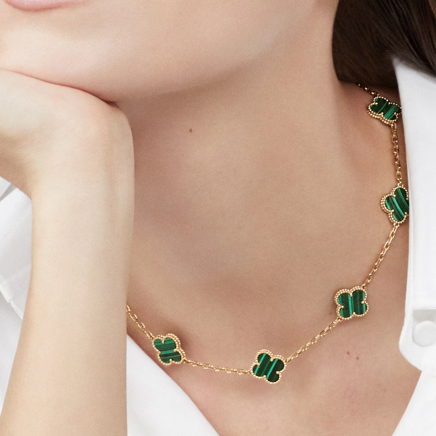 KLOVAR LONDON Green Clover 10 Motif Necklace 925 Silver 18k Gold Plated