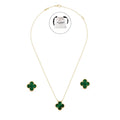 KLOVAR LONDON Green Clover Necklace Earrings Set 925 Silver 18k Gold Plated