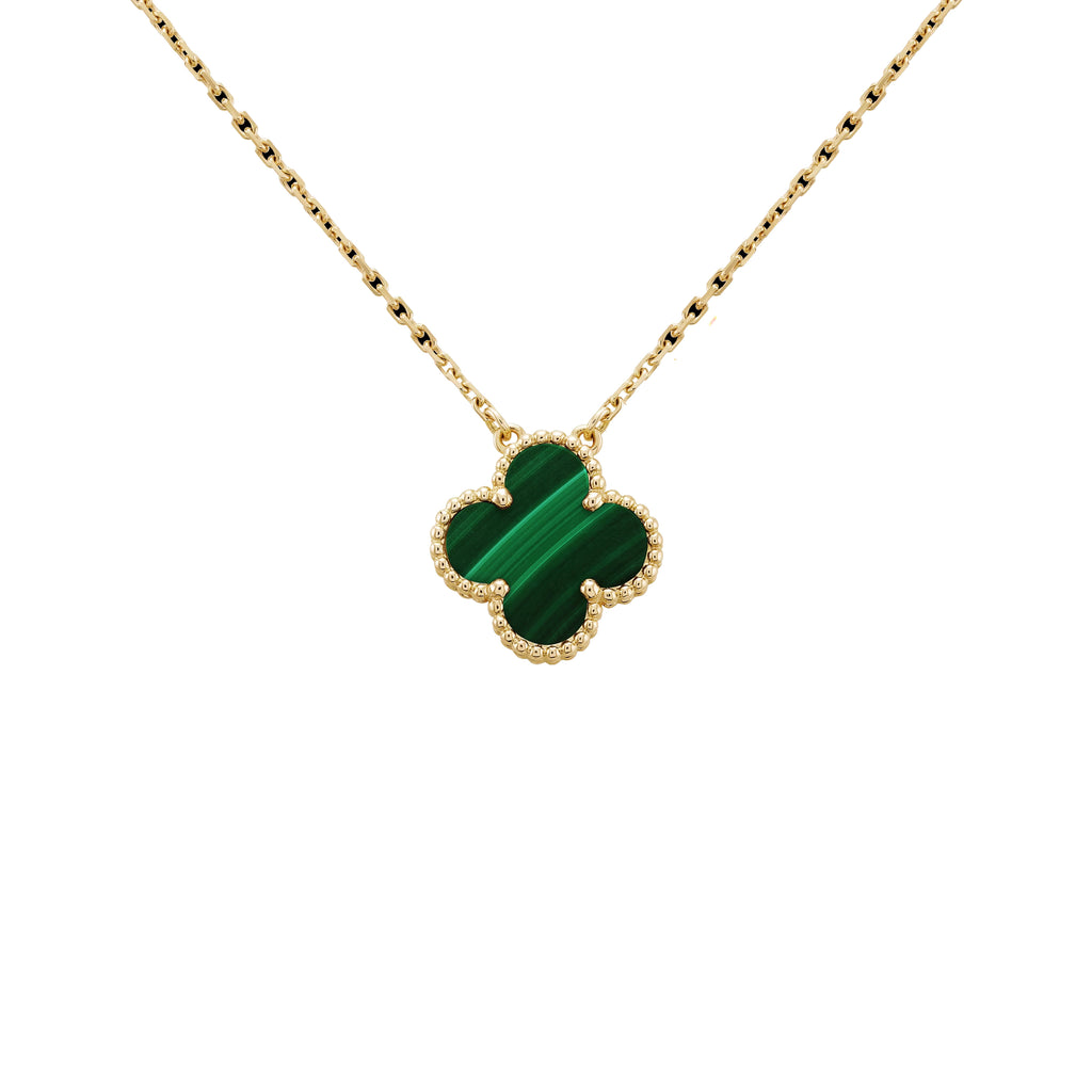 KLOVAR LONDON Green Clover Large 1 Motif Necklace 925 Silver 18k Gold Plated