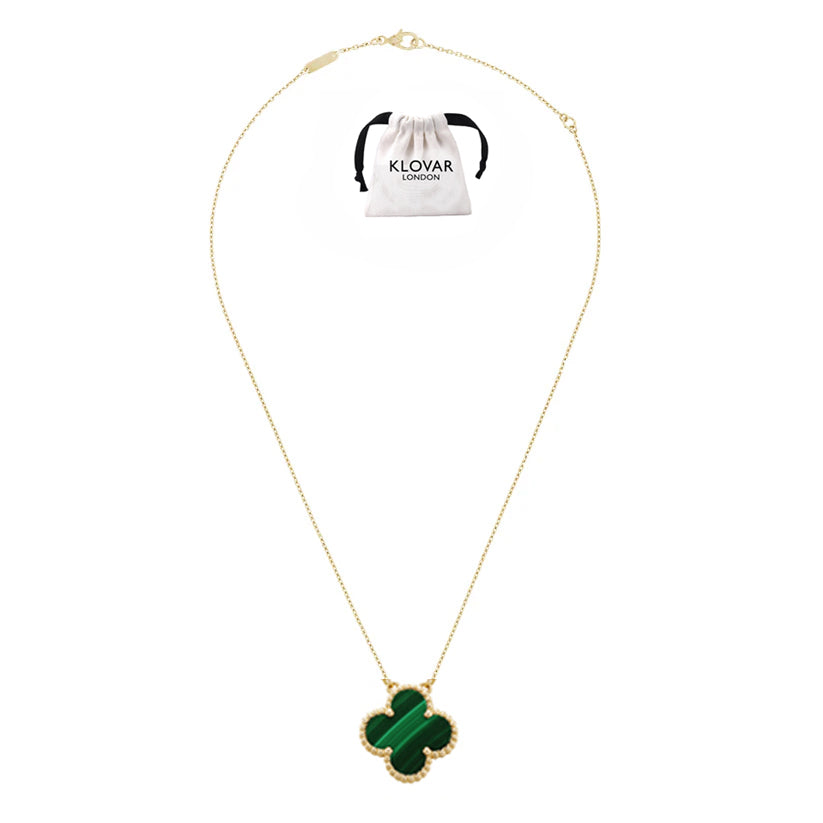 KLOVAR LONDON Green Clover Large 1 Motif Necklace 925 Silver 18k Gold Plated
